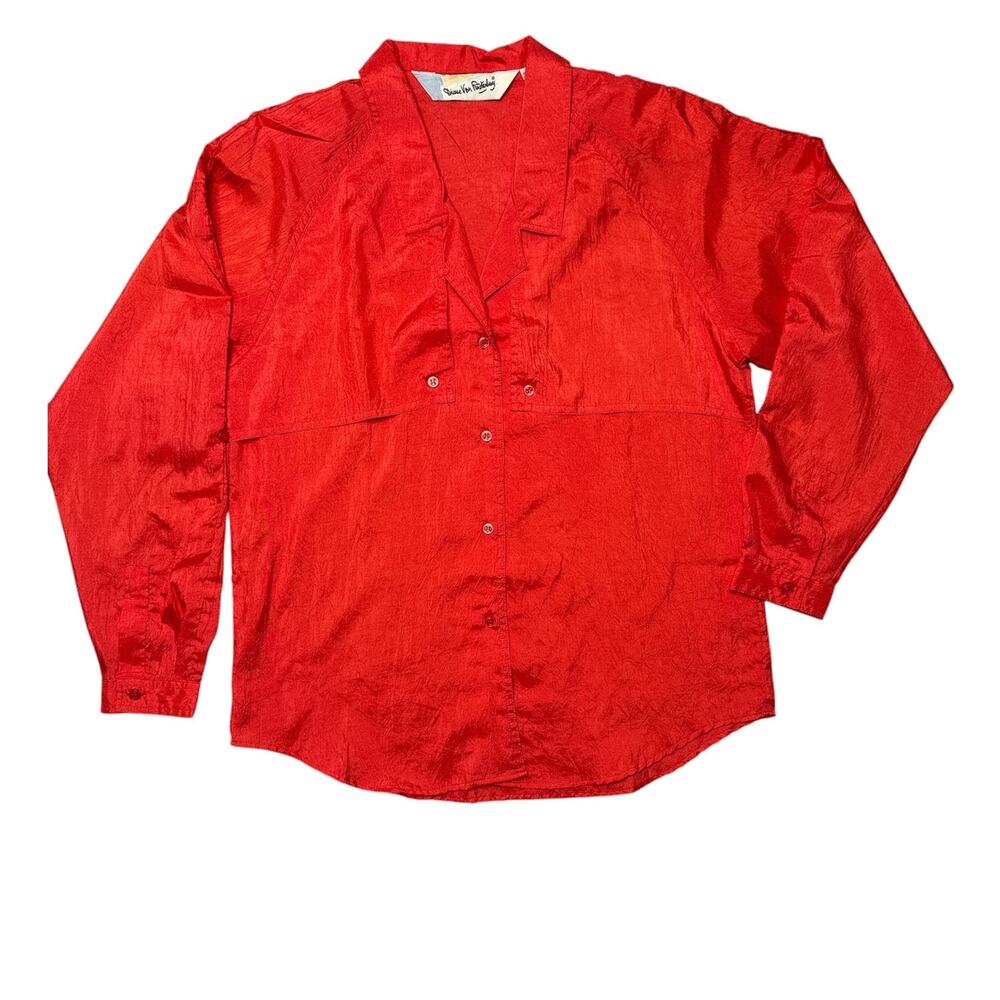 VTG Diane Von Furstenberg Red Button Down Long Sleeve DVF - Women's M